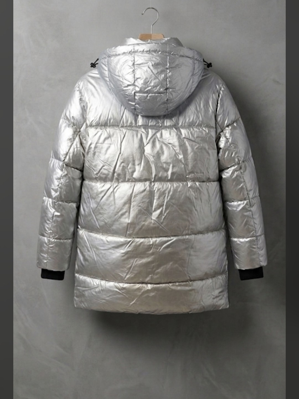 Silver Hooded Puffer Jacket - Women